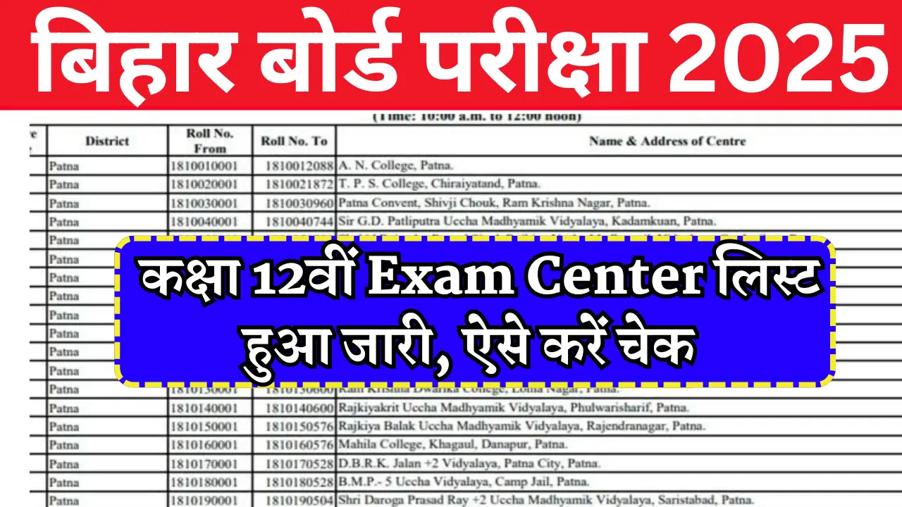 Bihar Board 12th Exam Center List 2025: कक्षा 12वीं Exam Center लिस्ट हुआ जारी, ऐसे करें चेक @boardbihar.com