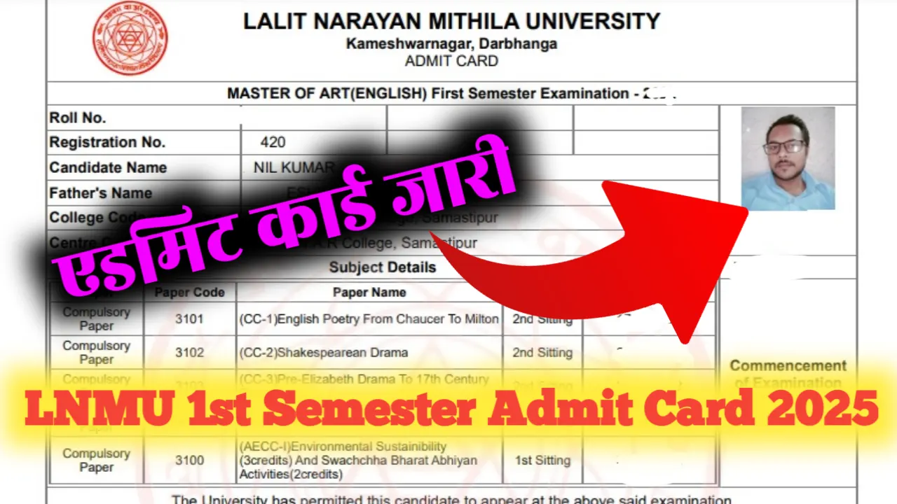 LNMU 1st Semester Admit Card 2025: ललित नारायण मिथिला यूनिवर्सिटी 1st Semester एडमिट कार्ड जारी, @lnmu.ac.in