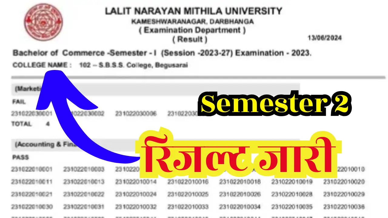 LNMU Semester 2 Result 2025 OUT: ललित नारायण मिथिला यूनिवर्सिटी सेमेस्टर 2 रिजल्ट जारी, यहाँ से करें चेक @lnmu.ac.in