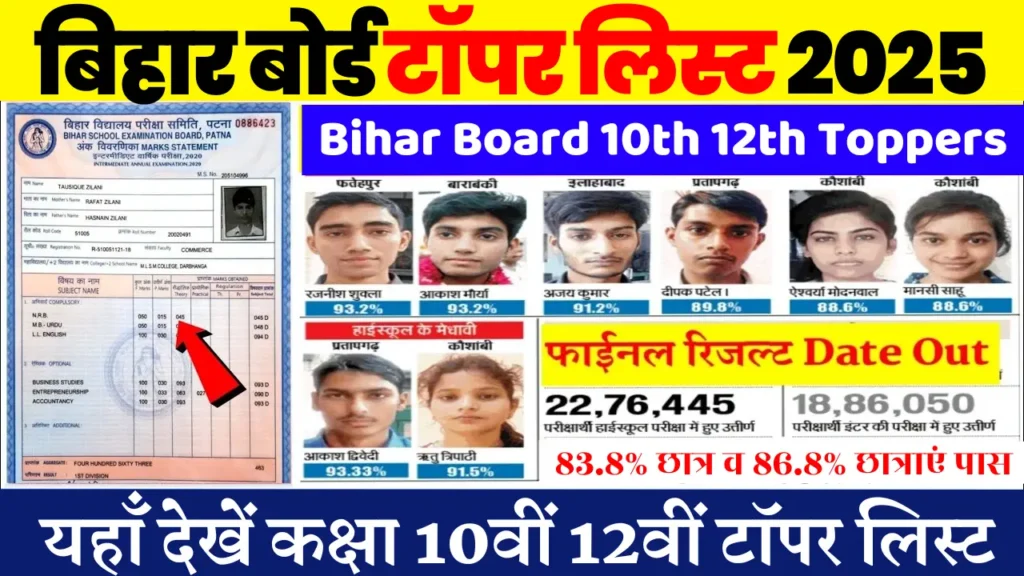 Bihar Board 10th 12th Topper List 2025 जारी: यहाँ देखें कक्षा 10वीं 12वीं टॉपर लिस्ट @boardbihar.com